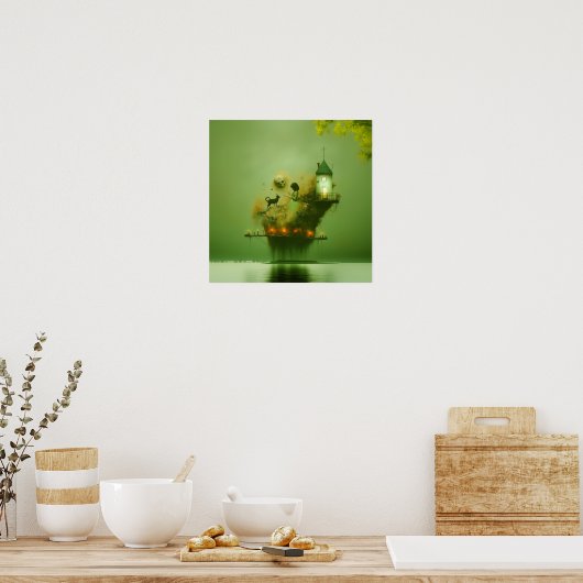 抽象芸術角キャットグリーンウィッチーAIアートマットバリュー ポスター (キッチン)