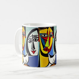 抽象芸術調和:猫とのカップル コーヒーマグカップ