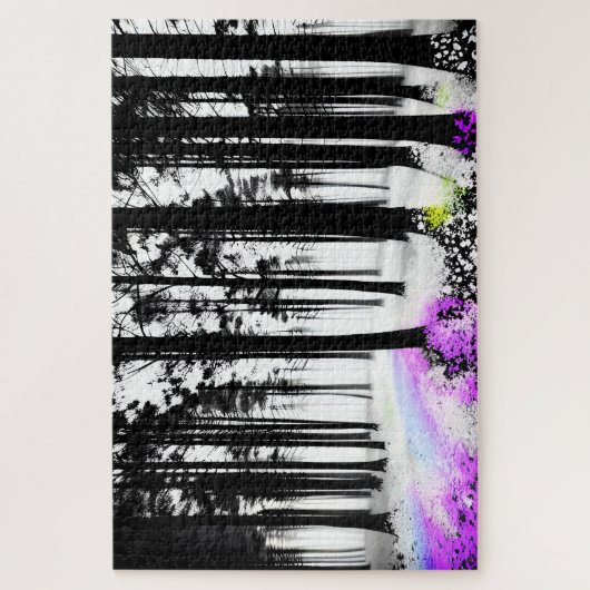 抽象芸術謎の白黒フォレスト開花 ジグソーパズル (縦)