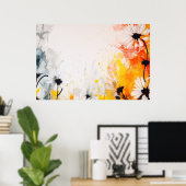 抽象芸術質感デイジー絵画花 ポスター (ホームオフィス)