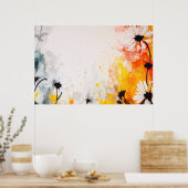 抽象芸術質感デイジー絵画花 ポスター (キッチン)