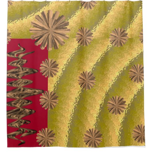 抽象芸術赤いオレンジ色の丸の黒いショーカーテン シャワーカーテン (正面)