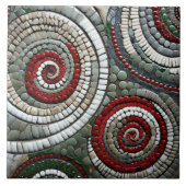 抽象芸術赤いクリスマススパイラルパターン タイル (正面)