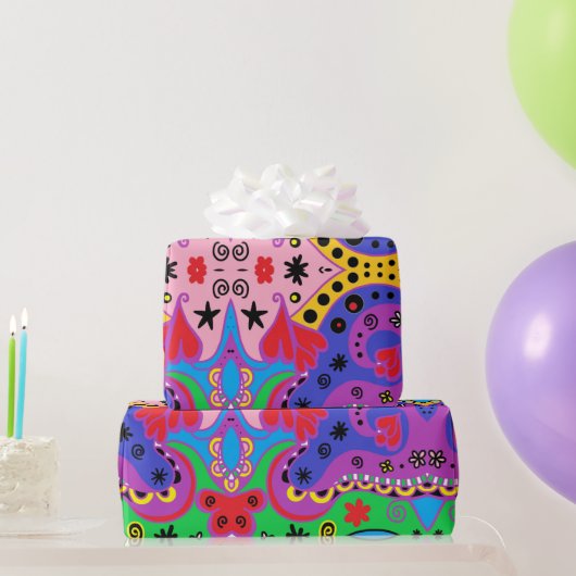 抽象芸術赤いハートオンピンク ラッピングペーパー (パーティーギフト)