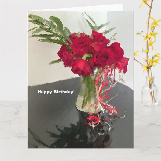 抽象芸術赤いバラが花瓶に カード (黄色い花)
