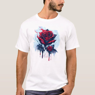 抽象芸術赤いバラと血ドリッピング Tシャツ