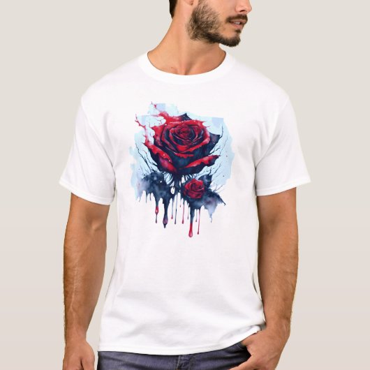 抽象芸術赤いバラと血ドリッピング Tシャツ (正面)