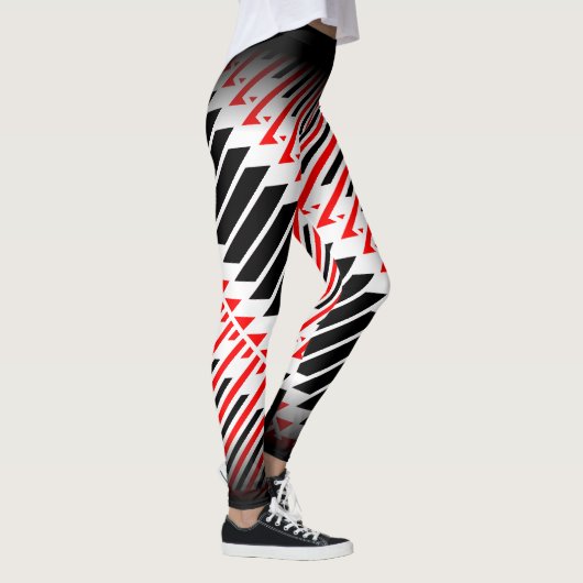 抽象芸術赤い白の黒のパターンと名前 レギンス (右)