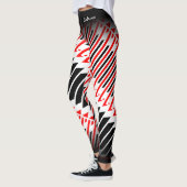 抽象芸術赤い白の黒のパターンと名前 レギンス (左)