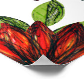 抽象芸術赤い花と葉白い背中の緑 ポスター (角)