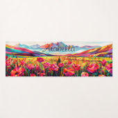 抽象芸術赤い花水色のスケッチ瞑想 ヨガマット (正面(横))