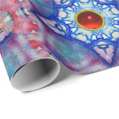 抽象芸術赤い青い星とルビー宝石 ラッピングペーパー (ロールコーナー)