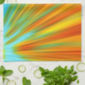 抽象芸術赤い黄色のオレンジ色のストライプ緑の青 キッチンタオル (折り畳み)