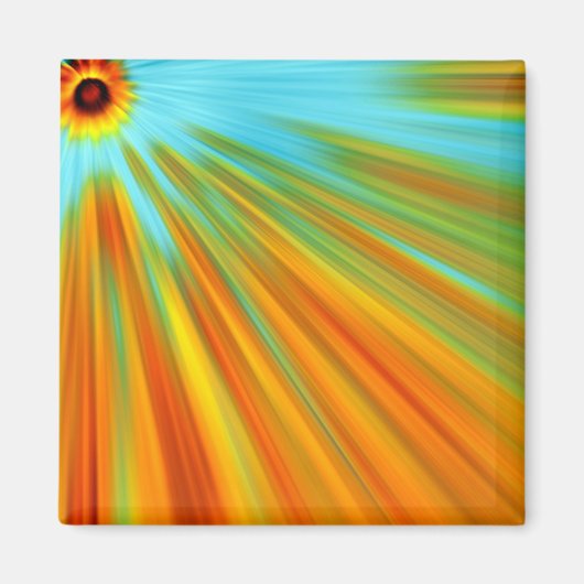 抽象芸術赤い黄色のオレンジ色のストライプ緑の青 マグネット (正面)