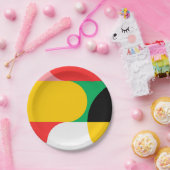 抽象芸術赤い黄色の幾何学的パターンのクリスマス ペーパープレート (パーティー)