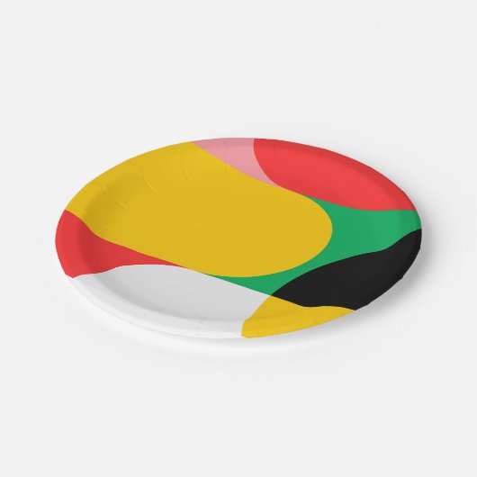 抽象芸術赤い黄色の幾何学的パターンのクリスマス ペーパープレート (アングル)