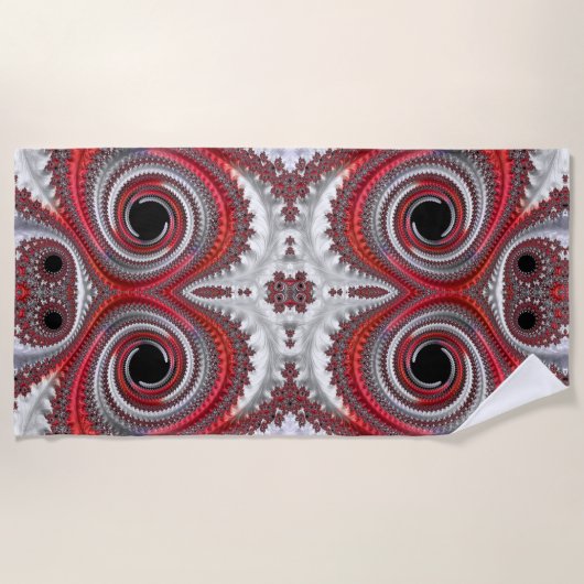 抽象芸術赤い黒のグラデーション緩和曲線フラクタル ビーチタオル (正面)