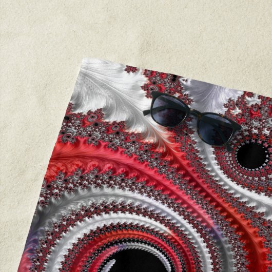 抽象芸術赤い黒のグラデーション緩和曲線フラクタル ビーチタオル (インサイチュ)