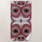 抽象芸術赤い黒のグラデーション緩和曲線フラクタル ビーチタオル (正面)