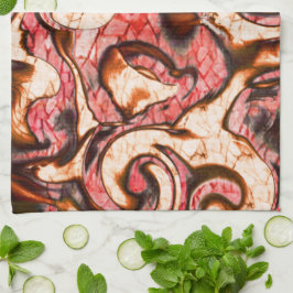 抽象芸術赤と木質スタイルの珊瑚斑 キッチンタオル