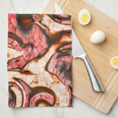 抽象芸術赤と木質スタイルの珊瑚斑 キッチンタオル (四つ折り)
