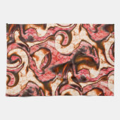 抽象芸術赤と木質スタイルの珊瑚斑 キッチンタオル (横)
