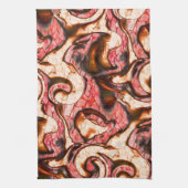 抽象芸術赤と木質スタイルの珊瑚斑 キッチンタオル (縦)