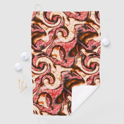 抽象芸術赤と木質スタイルの珊瑚斑 ゴルフタオル (インサイチュ)