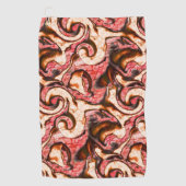 抽象芸術赤と木質スタイルの珊瑚斑 ゴルフタオル (正面)