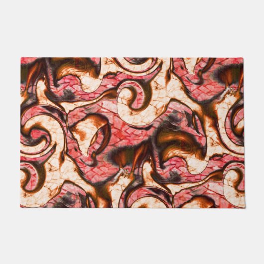 抽象芸術赤と木質スタイルの珊瑚斑 ドアマット (正面)
