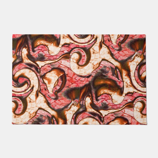 抽象芸術赤と木質スタイルの珊瑚斑 ドアマット (正面)