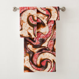 抽象芸術赤と木質スタイルの珊瑚斑 バスタオルセット