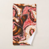 抽象芸術赤と木質スタイルの珊瑚斑 バスタオルセット (ハンドタオル)