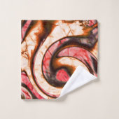 抽象芸術赤と木質スタイルの珊瑚斑 バスタオルセット (ウォッシュタオル)