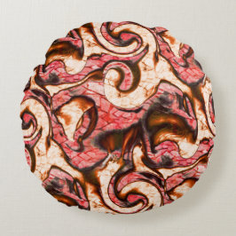 抽象芸術赤と木質スタイルの珊瑚斑 ラウンドクッション