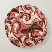 抽象芸術赤と木質スタイルの珊瑚斑 ラウンドクッション (裏面)