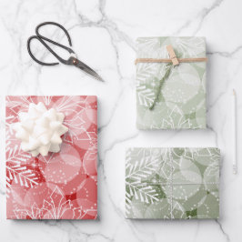 抽象芸術赤と緑の雪片と柊 ラッピングペーパーシート