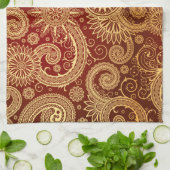 抽象芸術赤と金ゴールドの花柄 キッチンタオル (折り畳み)