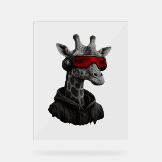 抽象芸術赤と黒のクラシックキリンTシャツ アクリルサイン