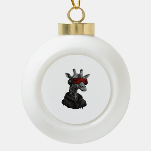 抽象芸術赤と黒のクラシックキリンTシャツ セラミックボールオーナメント (正面)