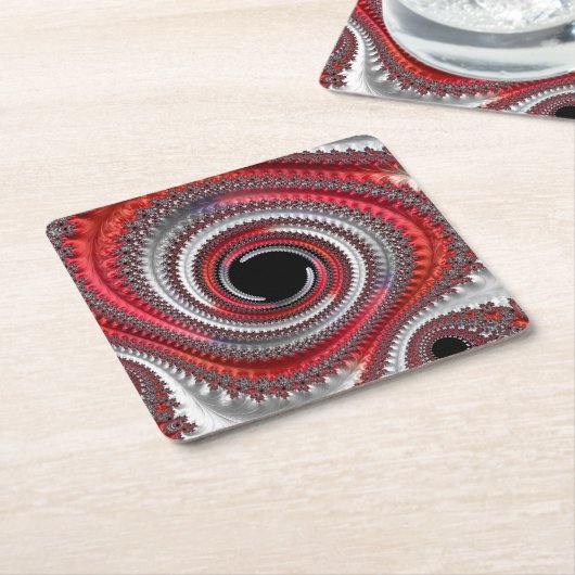 抽象芸術赤と黒のグラデーション緩和曲線フラクタル スクエアペーパーコースター (アングル)