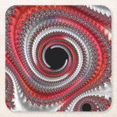 抽象芸術赤と黒のグラデーション緩和曲線フラクタル スクエアペーパーコースター (正面)