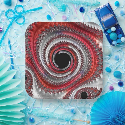 抽象芸術赤と黒のグラデーション緩和曲線フラクタル ペーパープレート (パーティー)