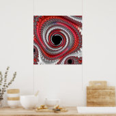 抽象芸術赤と黒のグラデーション緩和曲線フラクタル ポスター (キッチン)