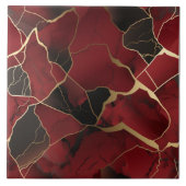 抽象芸術赤と黒の大理石効果 タイル (正面)
