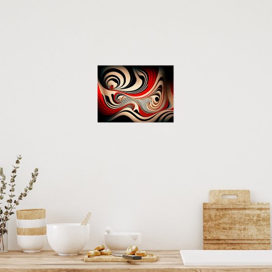抽象芸術赤と黒の渦巻き背景。 ポスター (キッチン)