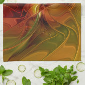 抽象芸術赤オレンジブラウン緑の花名 キッチンタオル (折り畳み)