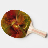 抽象芸術赤オレンジブラウン緑の花名 卓球ラケット (横)