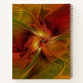 抽象芸術赤オレンジ緑フラクタルアートフラワー名 ノートブック (裏面)