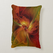 抽象芸術赤オレンジ色の茶色の緑のフラクタルアートフラワー アクセントクッション (裏面(縦))